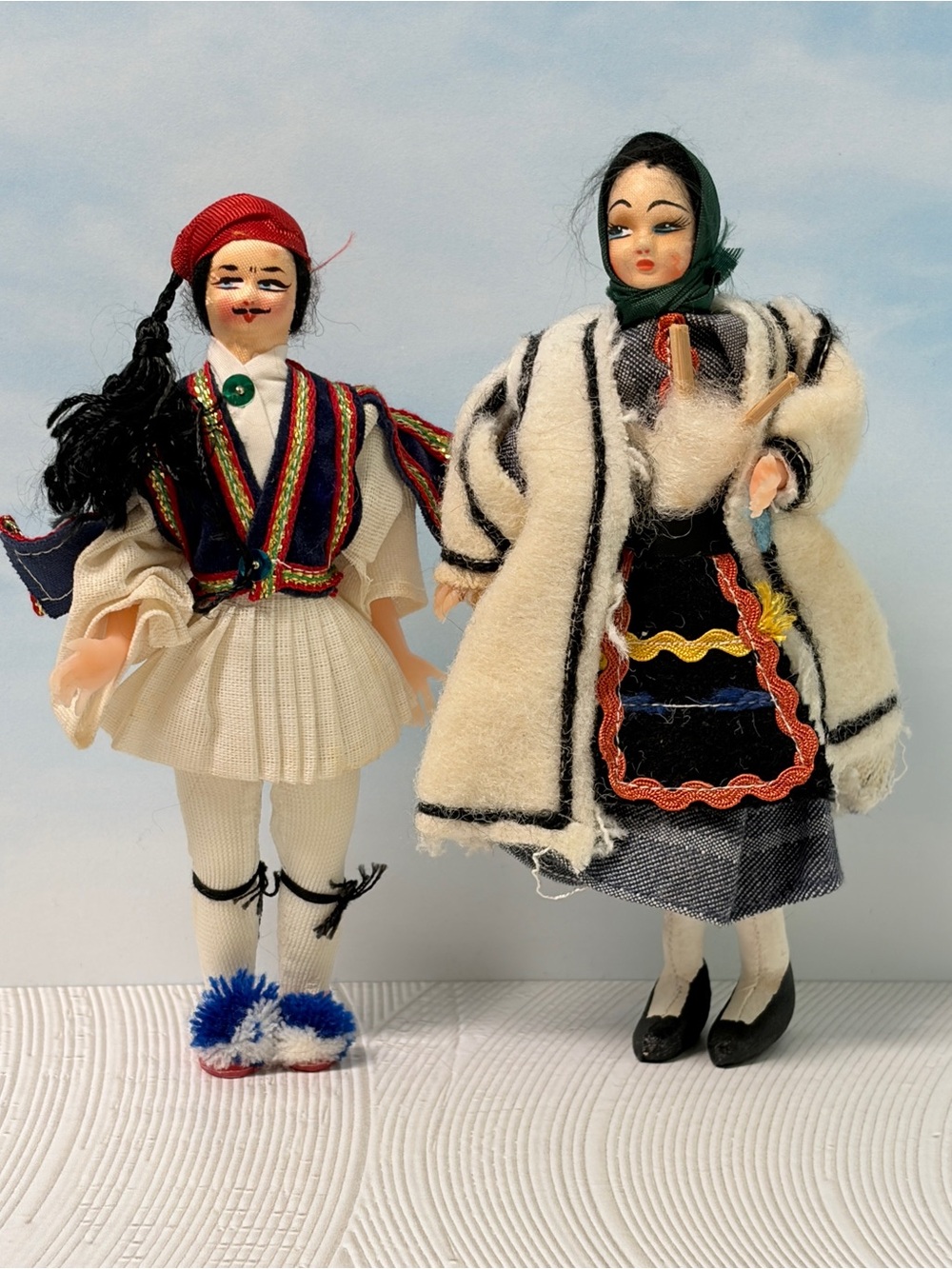 Vintage Greek Folk Costume Dolls Pair Traditional Dress 7” Souvenir Dolls